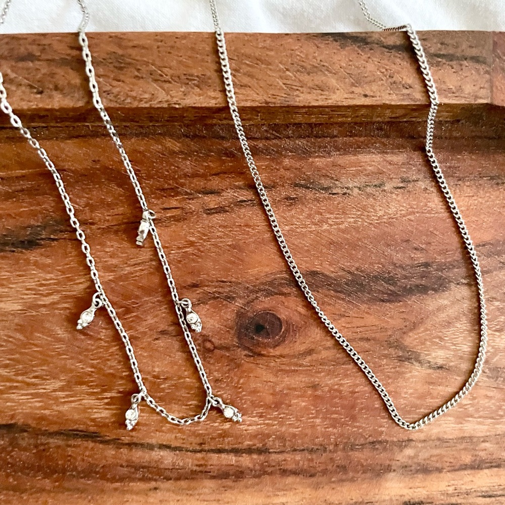 New Set of 2 Silver Dainty Chain Choker Necklace Layer Multi-Strand Fashion Fun